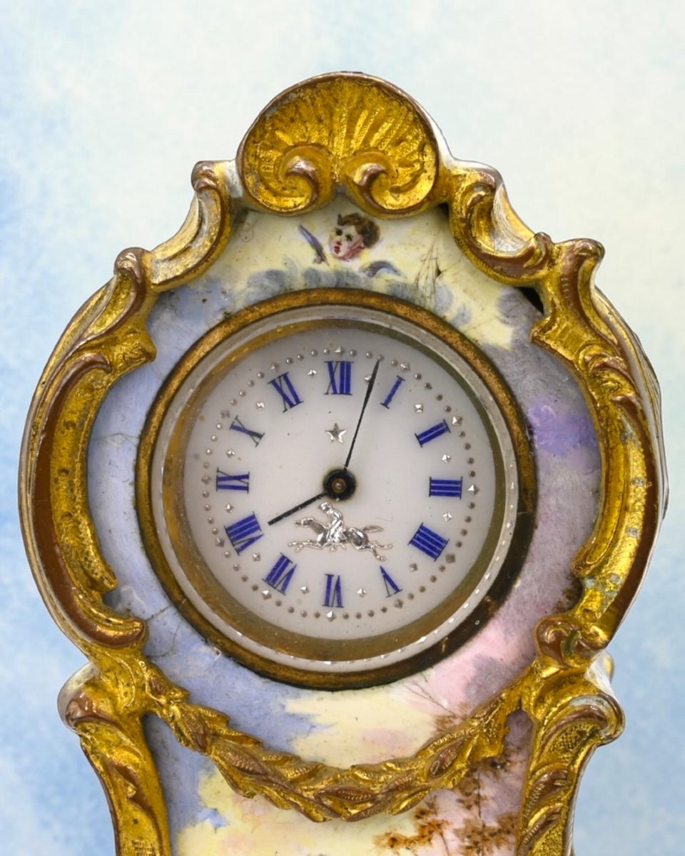 Orologio Da Tavolo in Bronzo Dorato con Smalti - Vienna XIX Secolo-photo-3